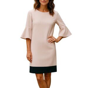 Calvin Klein Holiday Party Soft Pink 3/4 Bell Cuff Sleeve Shift Dress Size 8
